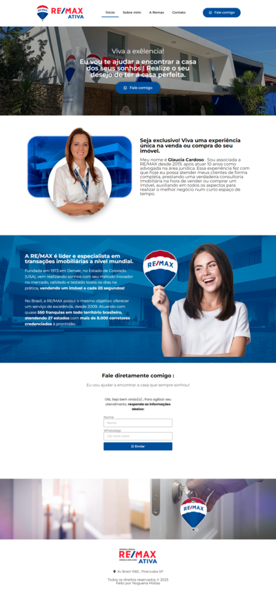 Projeto Gláucia Remax desenvolvido pela Hiper Sites